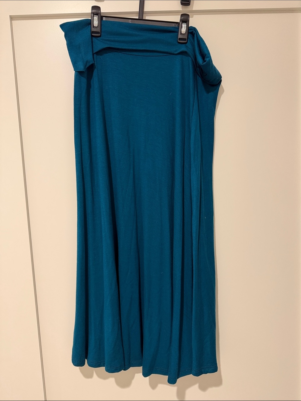 Teal Maxi Skirt with Fold-Over Waistband